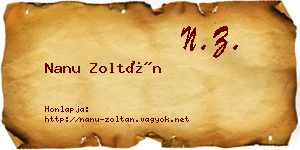 Nanu Zoltán névjegykártya